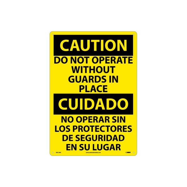 Bilingual Plastic Sign - Caution Do Not Operate Without Guards In Place